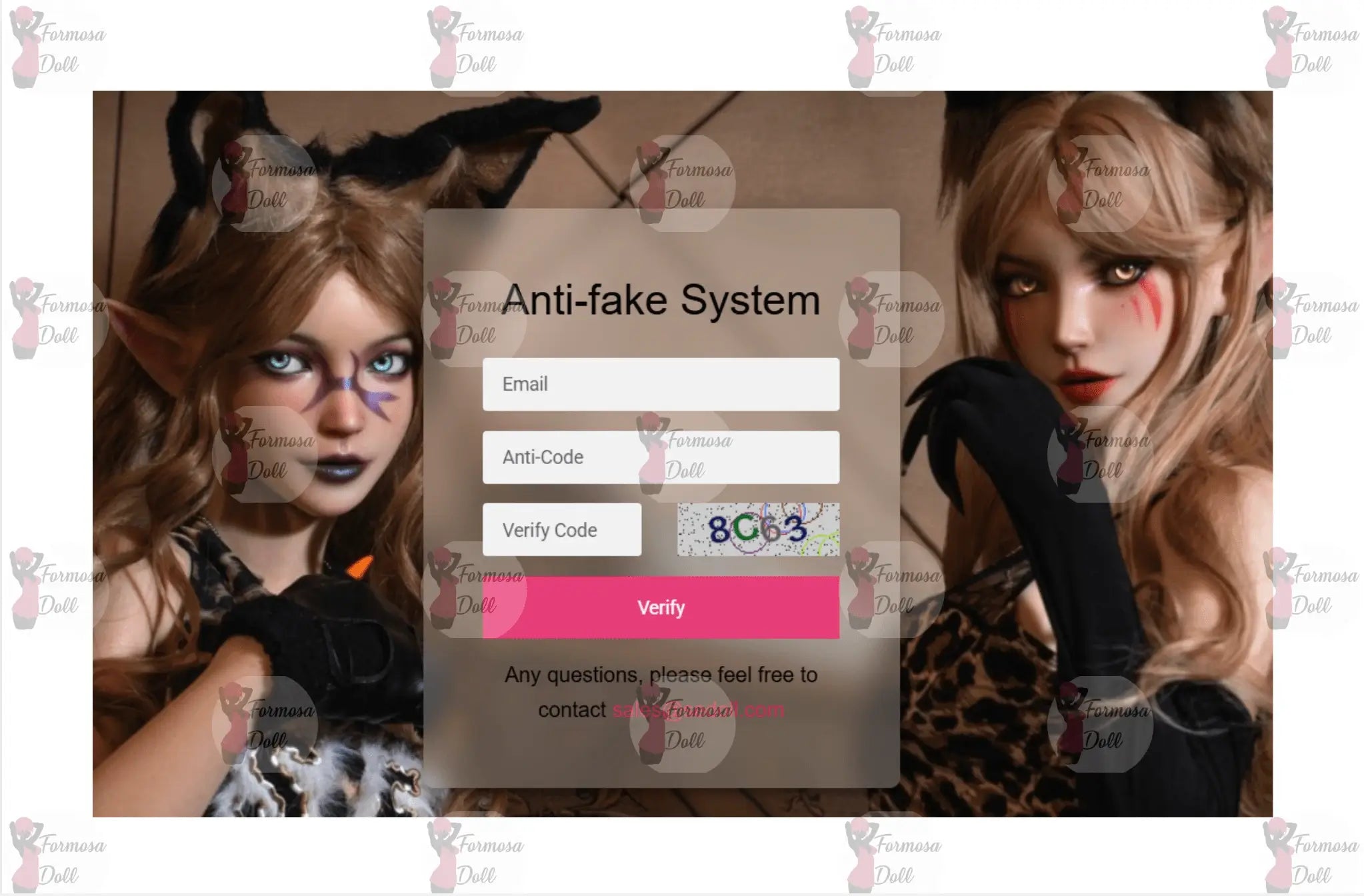 Anti-fake system login page with two Elf Sex Dolls