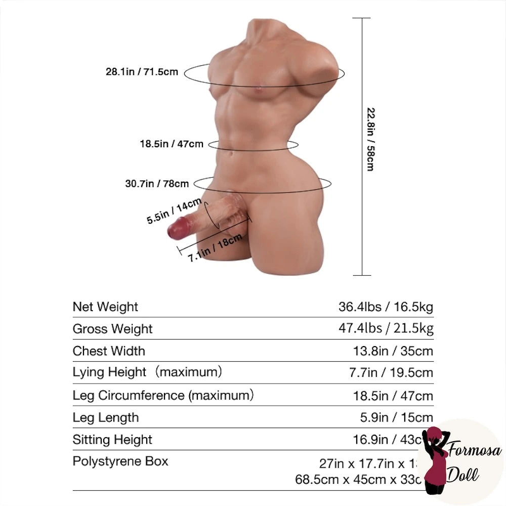 Mark Pro - TPE Male Torso with Silicone Dildo 16.5kg (36.4LB) | EU STOCK