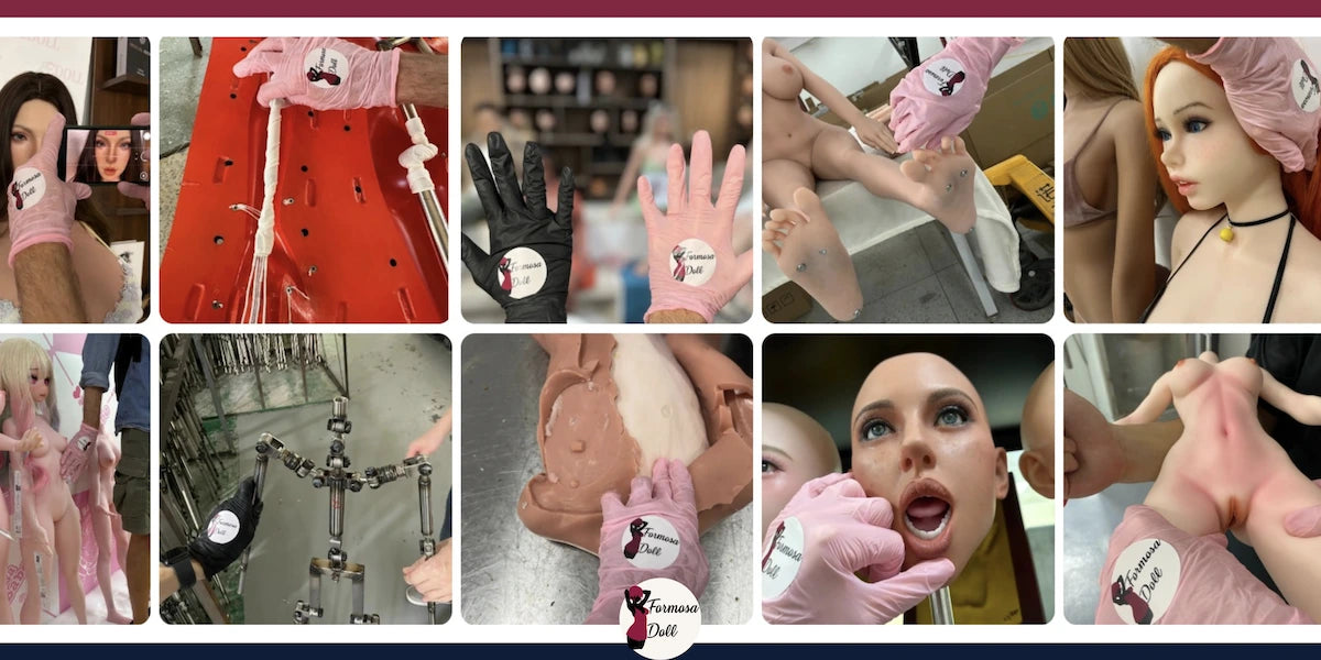 Formosa Doll team conducting factory inspections wearing branded gloves during hands-on quality checks at verified partner workshops.