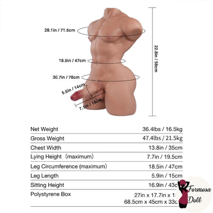 Mark Pro - TPE male sex torso with Silicone Dildo 16.5kg (36.4LB) | EU STOCK
