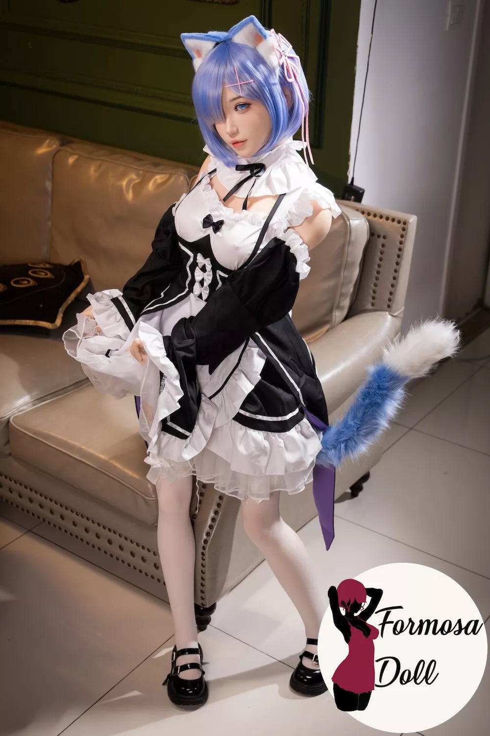 Reem - Rem Cosplay Sex Doll in Silicone by MRLDOLL with Outfit Included - 146cm