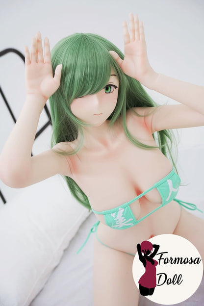 Shiori C – Poupée réaliste aux cheveux verts en silicone souple – 148 cm